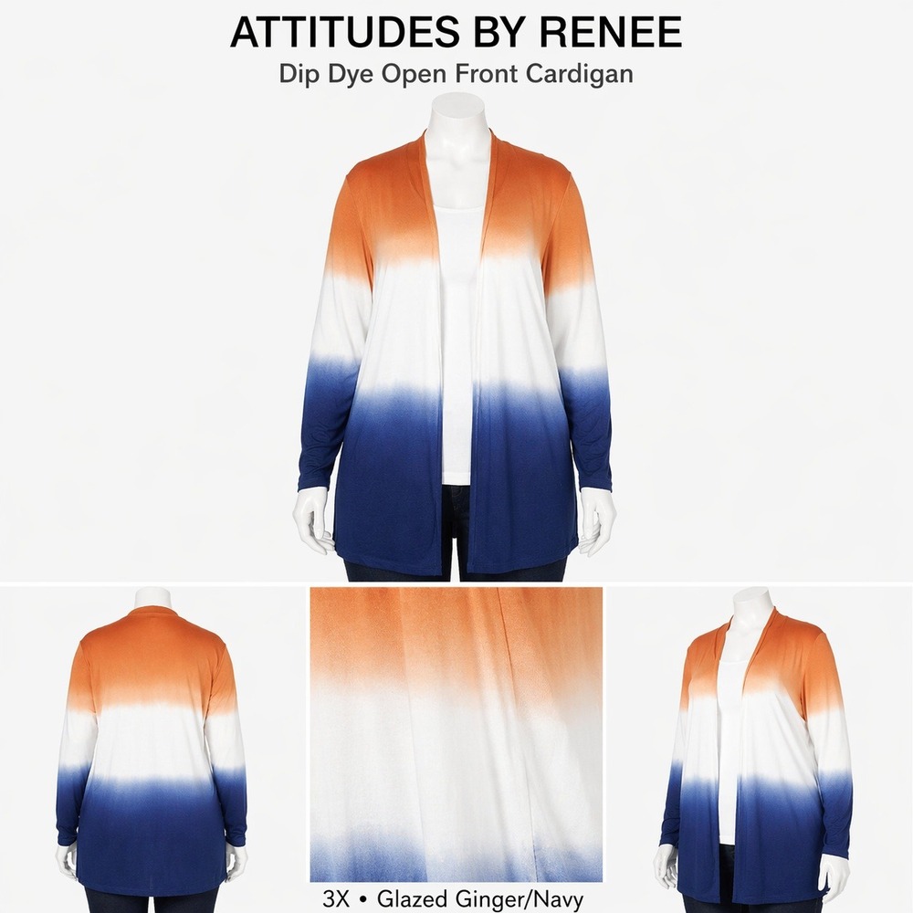 Womens 3X Attitudes by Renee Dip Dye Knit Cardigan Glazed Ginger Navy Open Front